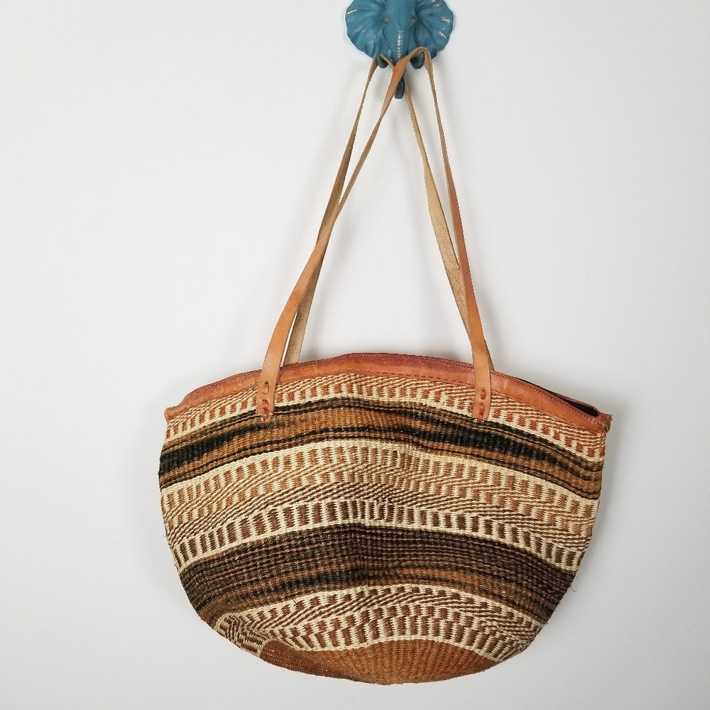 Vintage Aztec Southwestern Woven Basket Large Tote Bag